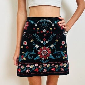 Blu Pepper Floral Embroidered Mini Skirt Embroidered Western Boho Corduroy